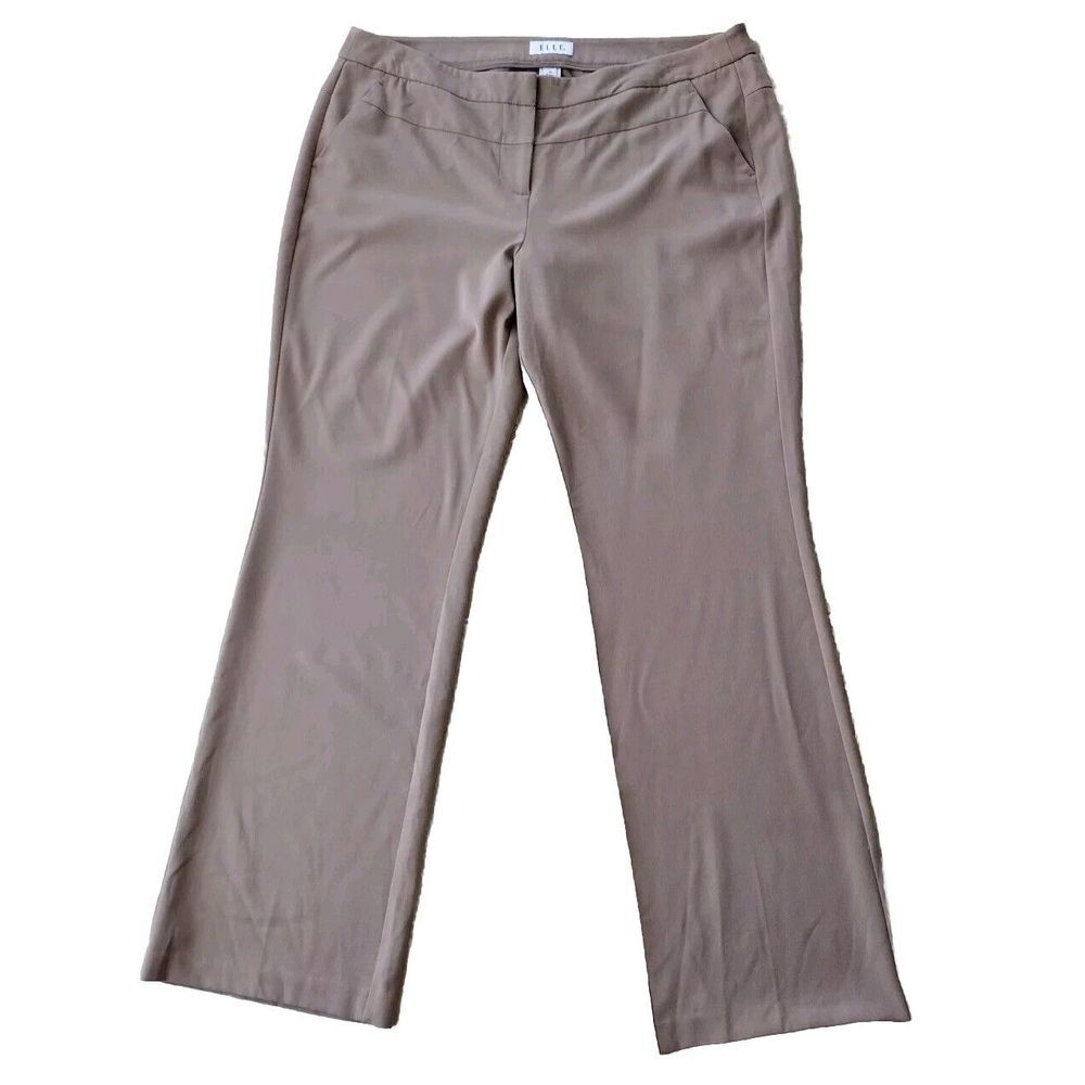 Elle Pants Women 16 Tan High Rise Straight Leg Stretch Office Casual Career